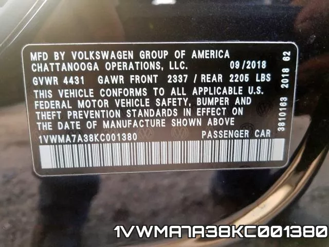 1VWMA7A38KC001380 фото 2