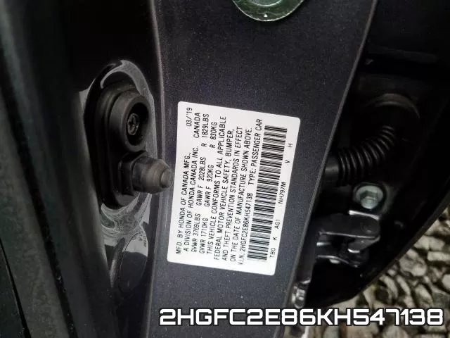 2HGFC2E86KH547138 фото 2
