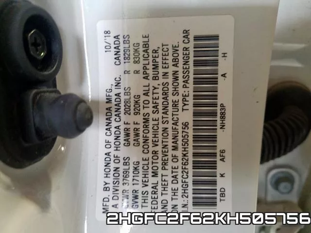 2HGFC2F62KH505756 фото 2