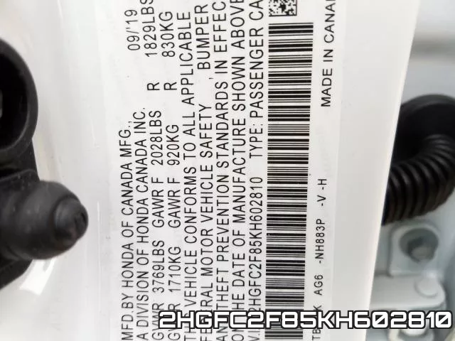2HGFC2F85KH602810 фото 2