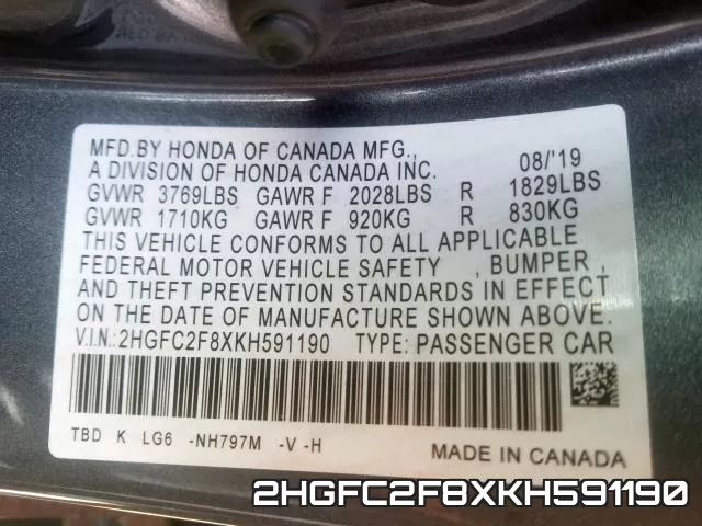 2HGFC2F8XKH591190 фото 2