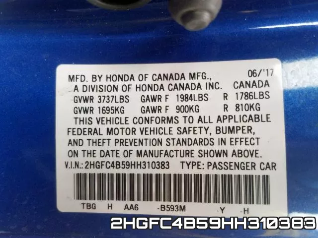 2HGFC4B59HH310383 фото 2
