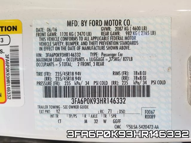 3FA6P0K93HR146332 фото 2