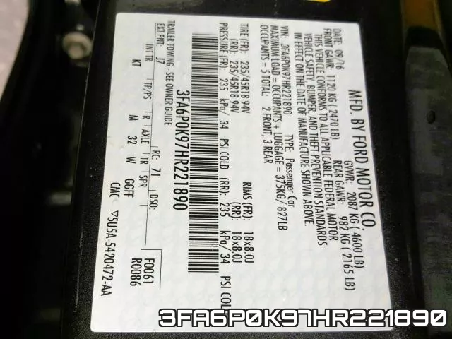3FA6P0K97HR221890 фото 2