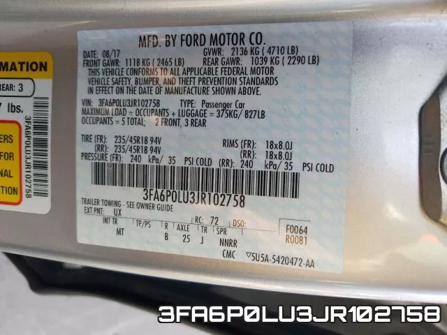 3FA6P0LU3JR102758 фото 2