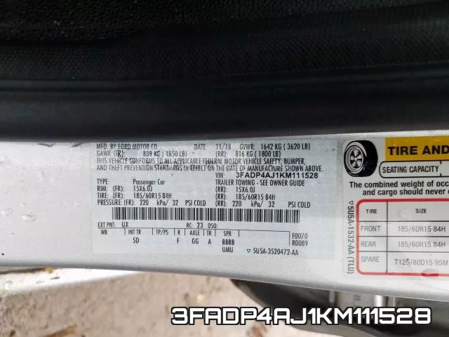 3FADP4AJ1KM111528 фото 2