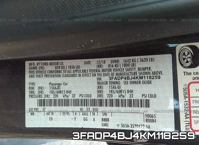 3FADP4BJ4KM118259 фото 10