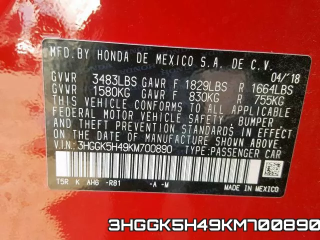 3HGGK5H49KM700890 фото 2