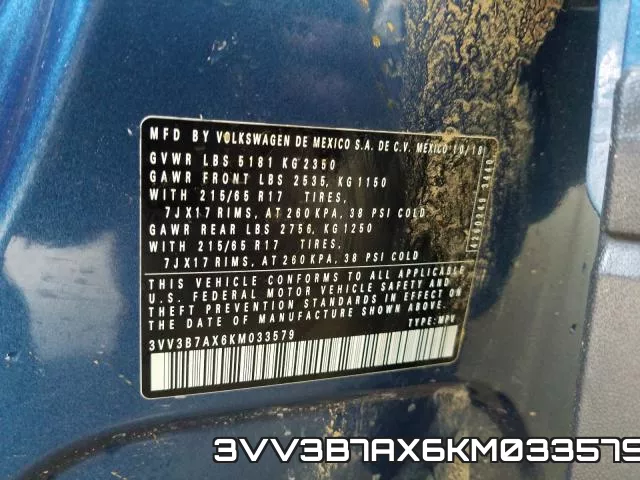 3VV3B7AX6KM033579 фото 2