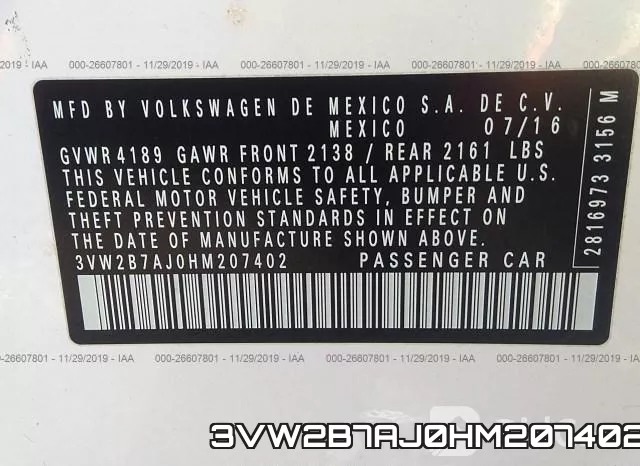 3VW2B7AJ0HM207402 фото 10