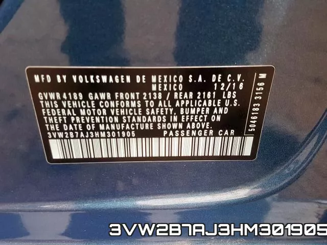 3VW2B7AJ3HM301905 фото 2