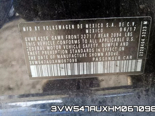 3VW547AUXHM067098 фото 2
