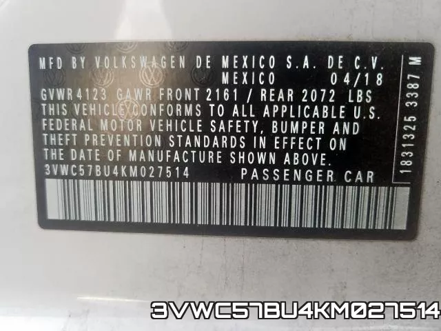 3VWC57BU4KM027514 фото 2