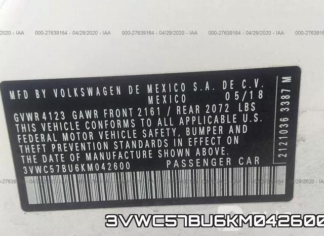 3VWC57BU6KM042600 фото 10