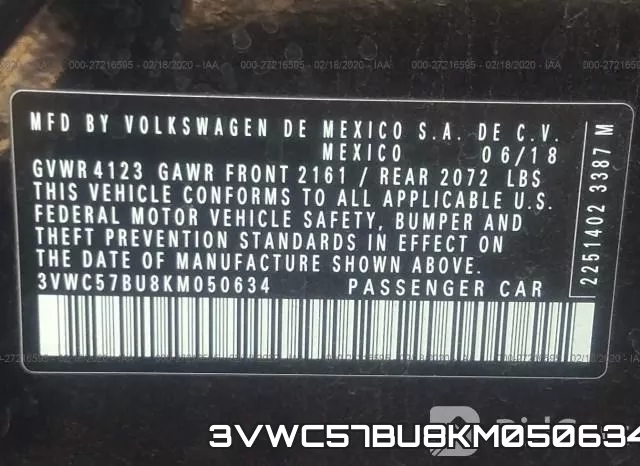3VWC57BU8KM050634 фото 10