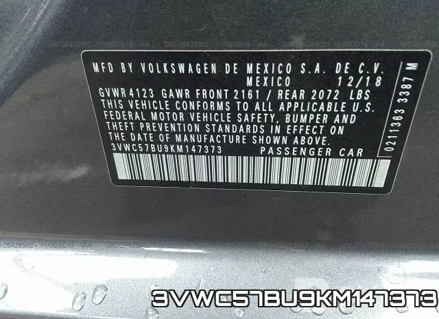 3VWC57BU9KM147373 фото 10
