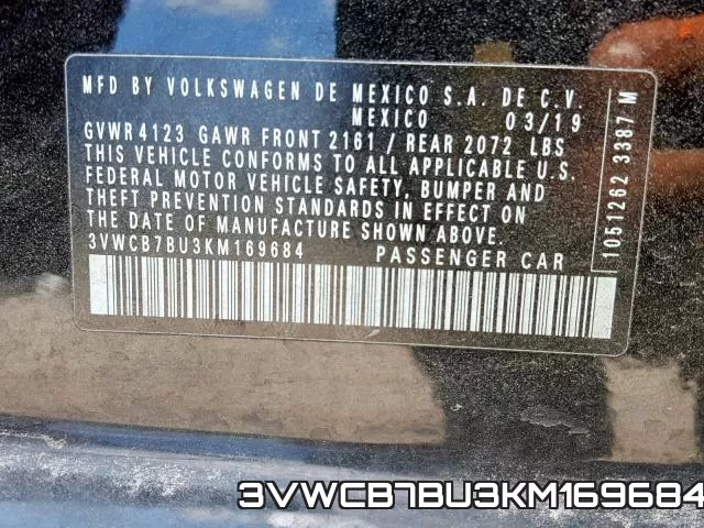 3VWCB7BU3KM169684 фото 2