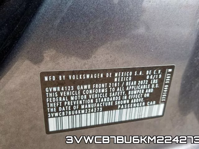 3VWCB7BU6KM224273 фото 2