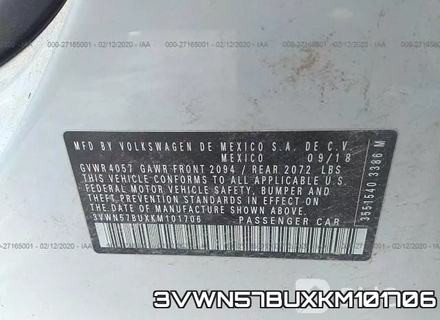 3VWN57BUXKM101706 фото 10