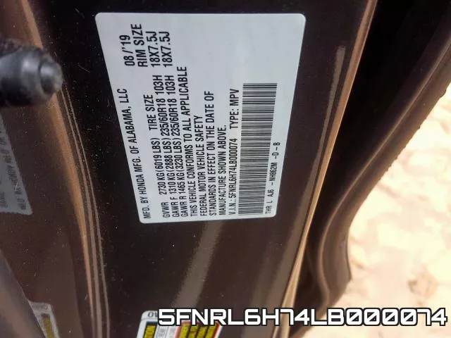 5FNRL6H74LB000074 фото 2