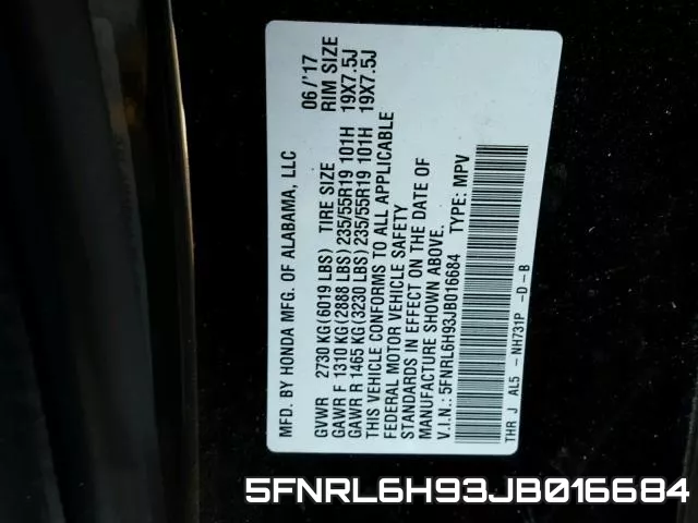 5FNRL6H93JB016684 фото 2