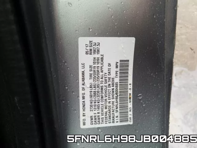 5FNRL6H98JB004885 фото 2