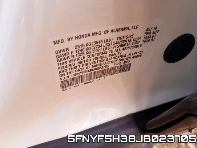 5FNYF5H38JB023705 фото 2