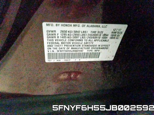 5FNYF6H55JB002592 фото 2