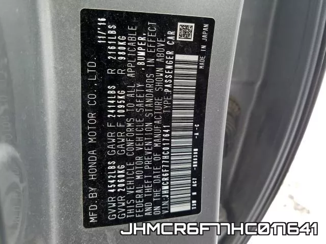 JHMCR6F77HC017641 фото 2
