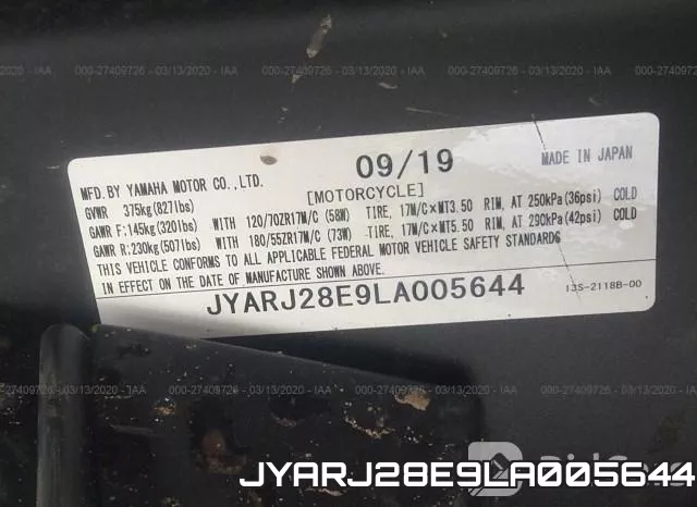 JYARJ28E9LA005644 фото 2