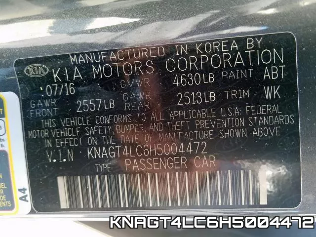KNAGT4LC6H5004472 фото 2