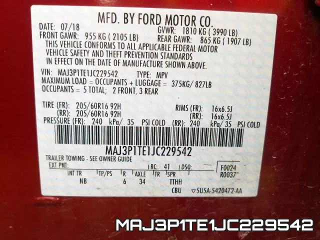 MAJ3P1TE1JC229542 фото 2