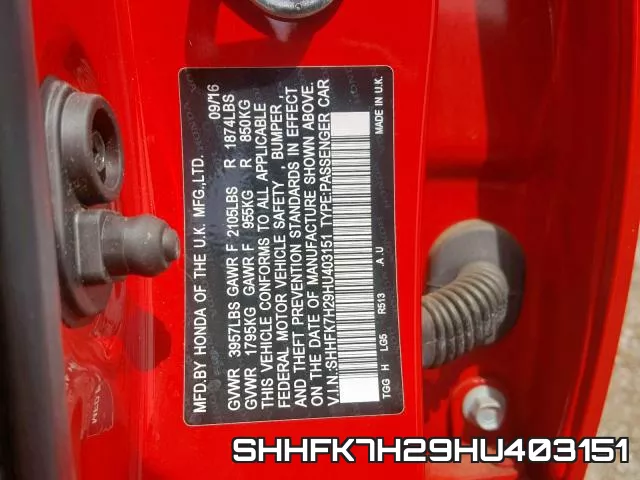 SHHFK7H29HU403151 фото 2