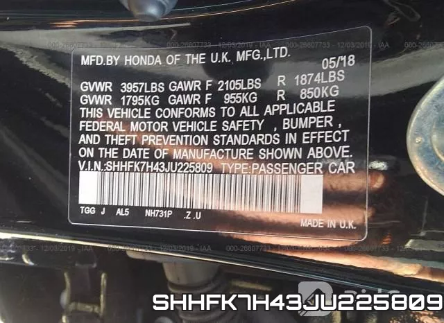 SHHFK7H43JU225809 фото 10