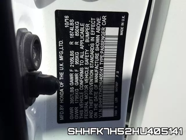 SHHFK7H52HU405141 фото 2