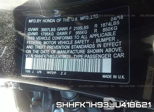 SHHFK7H93JU418621 фото 10