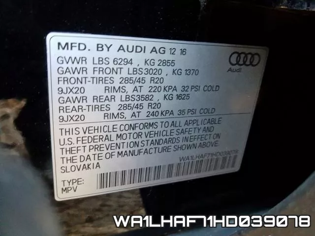 WA1LHAF71HD039078 фото 2