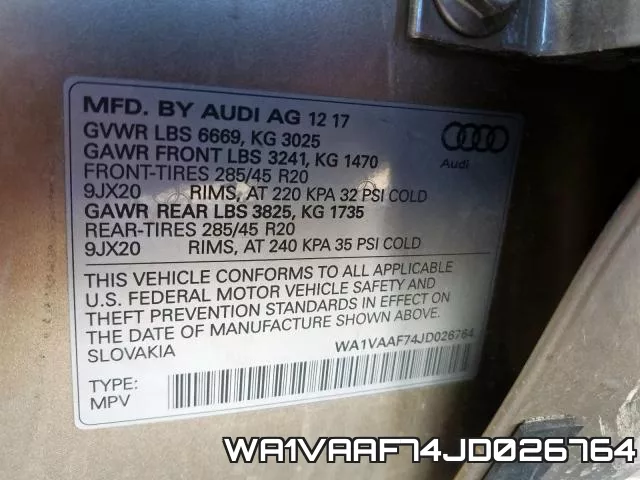 WA1VAAF74JD026764 фото 2