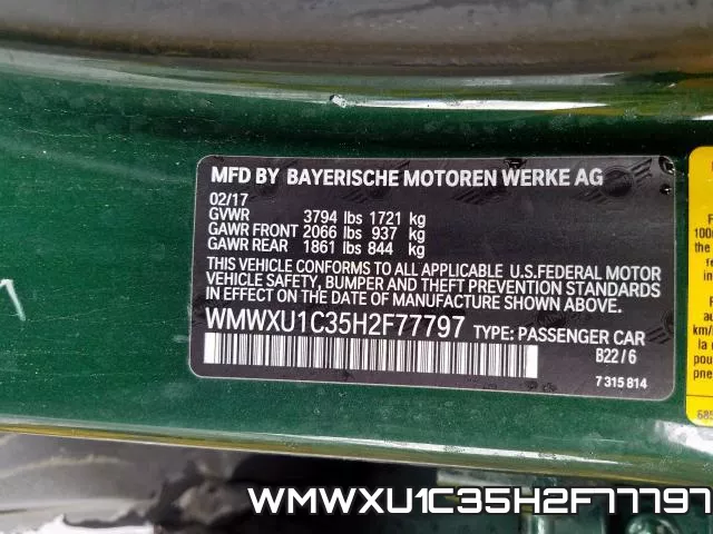 WMWXU1C35H2F77797 фото 2