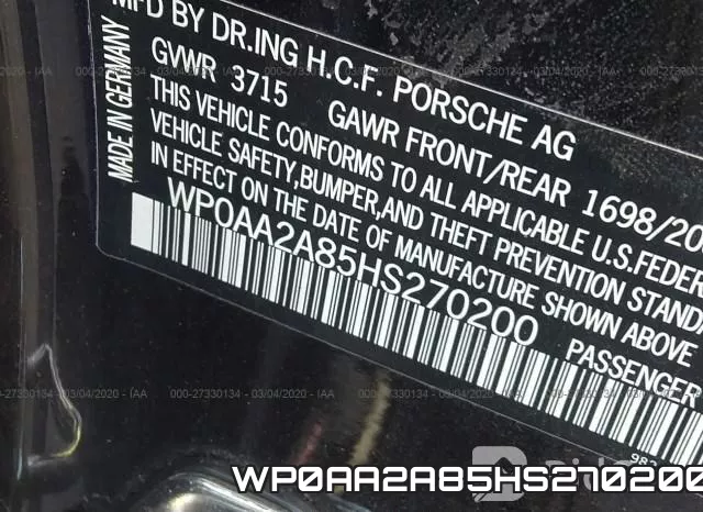 WP0AA2A85HS270200 фото 10