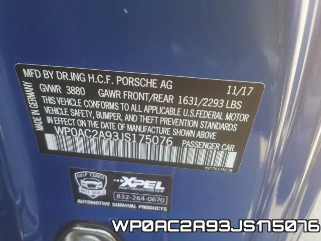 WP0AC2A93JS175076 фото 2