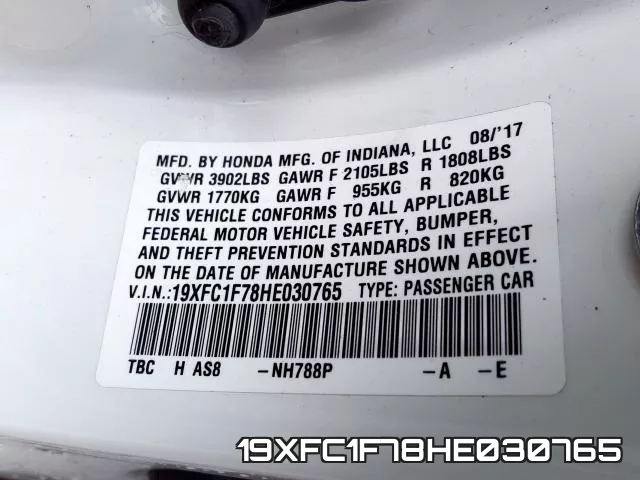 19XFC1F78HE030765 фото 2