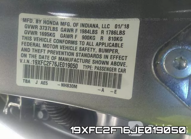 19XFC2F76JE019050 фото 10