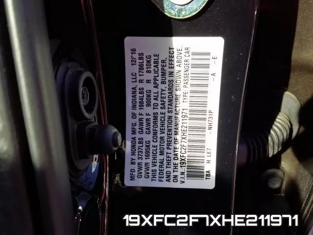 19XFC2F7XHE211971 фото 2