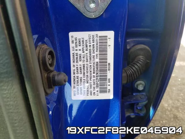 19XFC2F82KE046904 фото 2