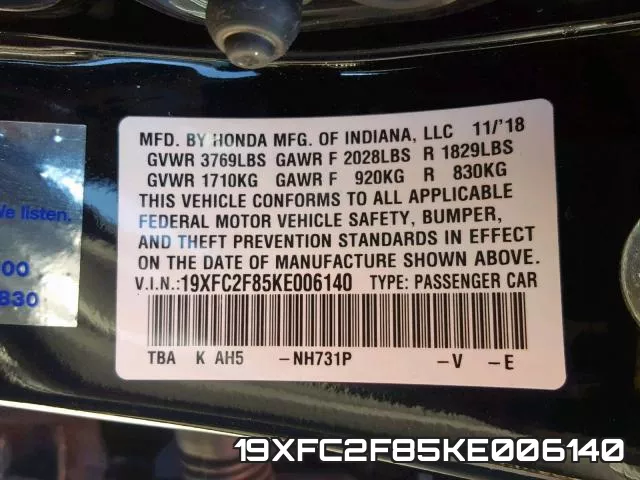 19XFC2F85KE006140 фото 2