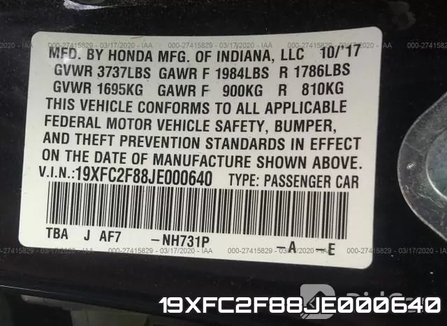 19XFC2F88JE000640 фото 10