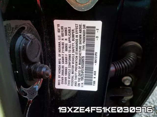 19XZE4F51KE030976 фото 2