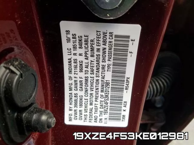 19XZE4F53KE012981 фото 2