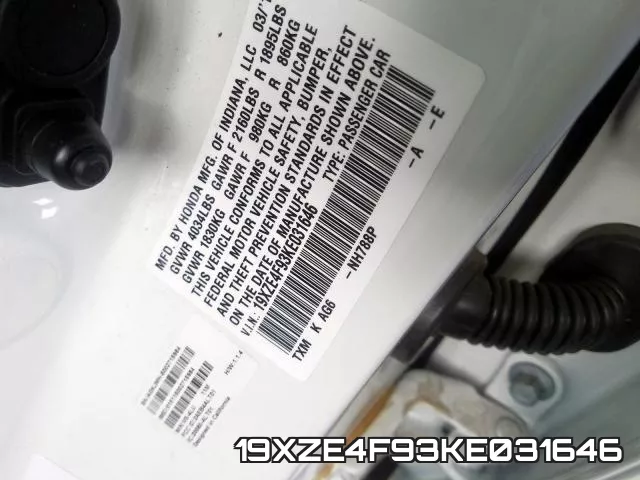 19XZE4F93KE031646 фото 2